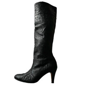 vintage black leather knee high boots women's size 8 high quality